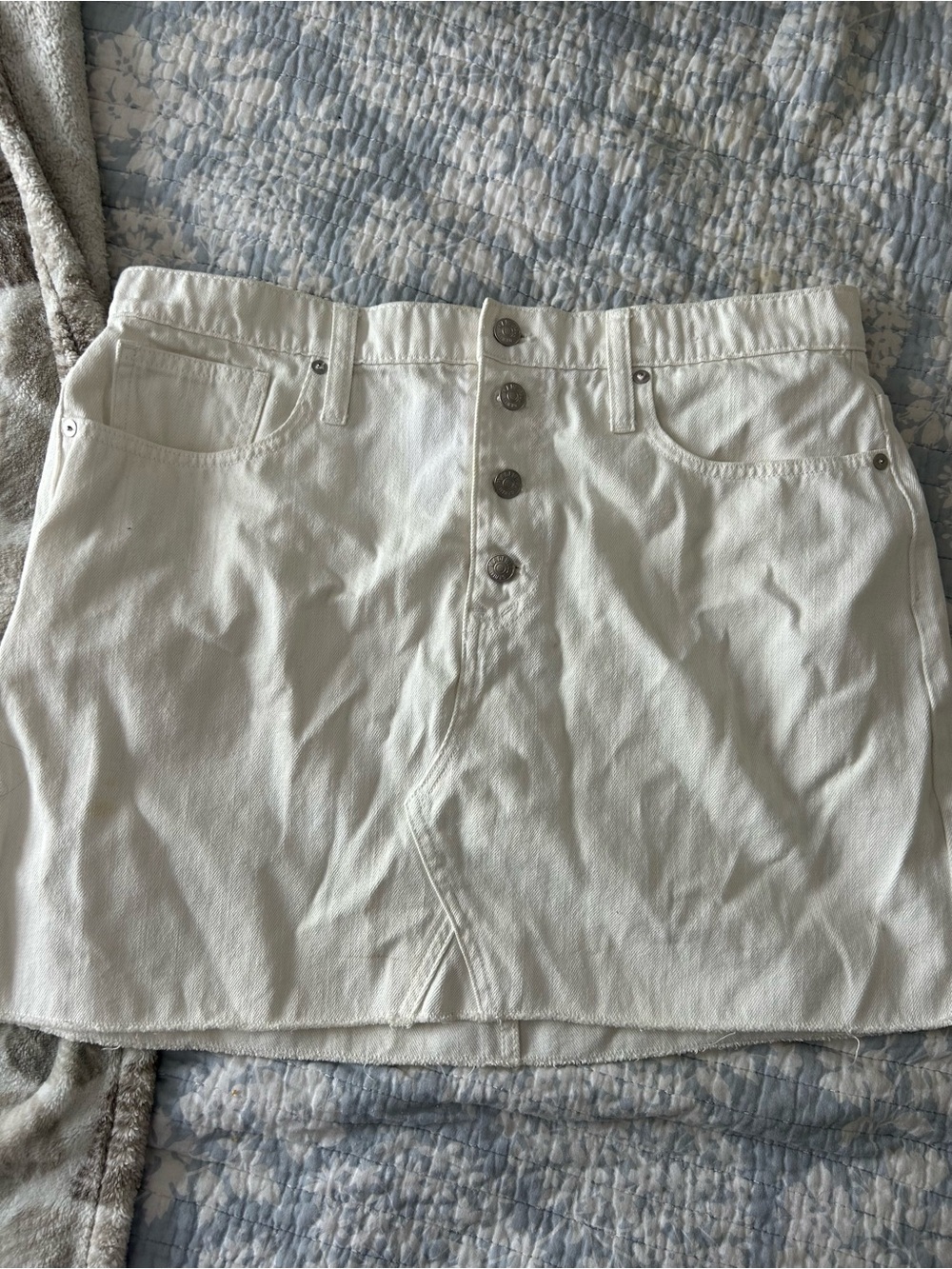 Madewell White Button-Front Denim Mini Skirt